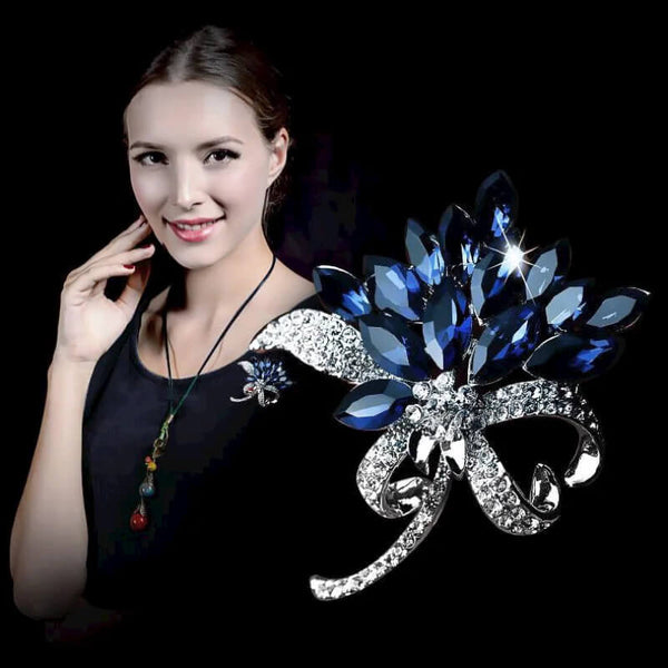 Sapphire Flower Brooch with Simulated Gemstones - Mounteen