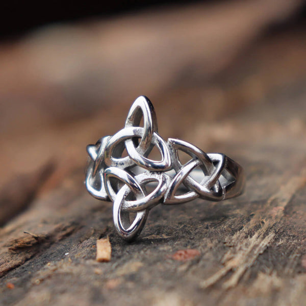 Stainless Steel Silver Triquetra Ring. Shop Jewelry on Mounteen. Worldwide shipping available.