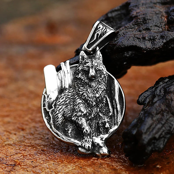 Collier avec pendentif en acier inoxydable Standing Wolf Nordic en pendentif uniquement - Mounteen