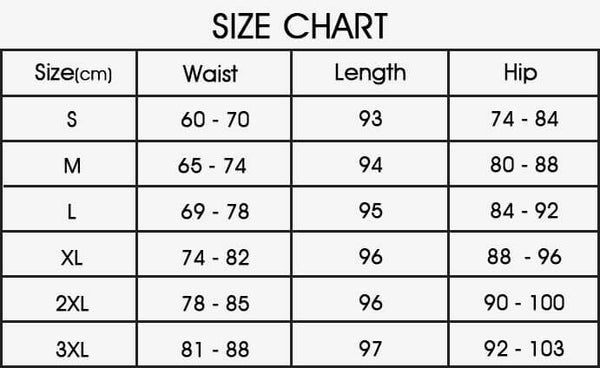 Stretch Fit Shaper Jeggings - Size Chart