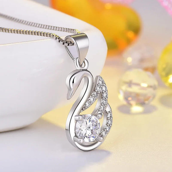 Swan Pendant Necklace Synthetic Gemstone 925 Sterling Silver in Simulated Diamond - Mounteen