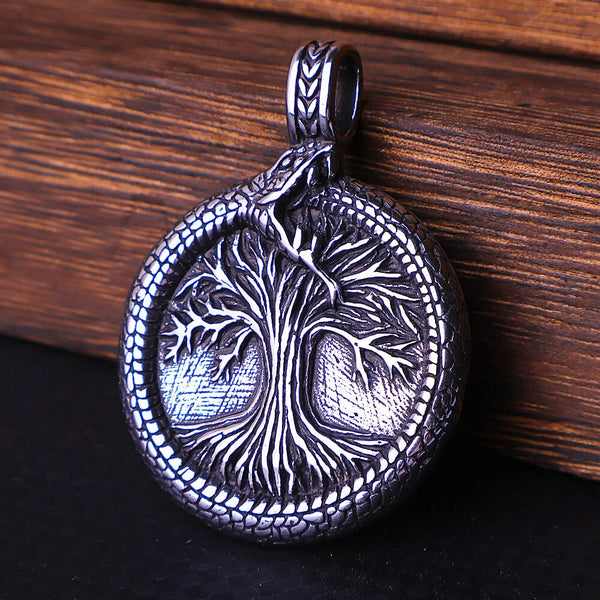 Tree of Life Yggdrasil Nordic Valknut Triangle Stainless Steel Pendant Necklace in Silver - Mounteen