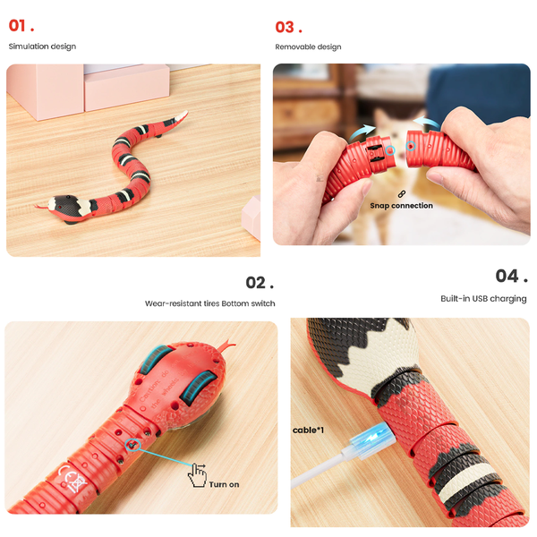 USB Rechargeable Smart Sensing Snake Toy For Cats - How to use