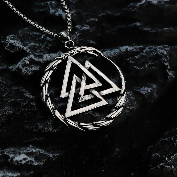 Valknut Dreieck-Symbol-Anhänger-Halskette aus Edelstahl – Mounteen