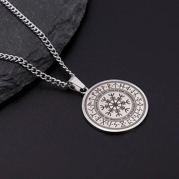 Vegvisir-Kompass-Edelstahl-Halskette in Silber – Mounteen
