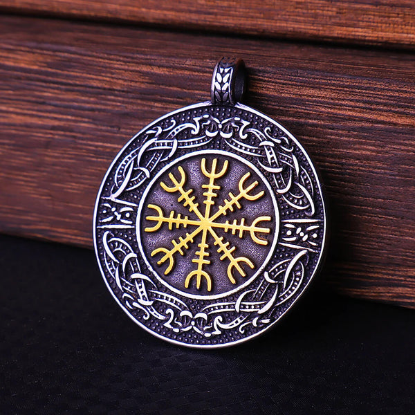 Vegvisir Stabkompass Wikinger nordische Edelstahl-Anhänger-Halskette