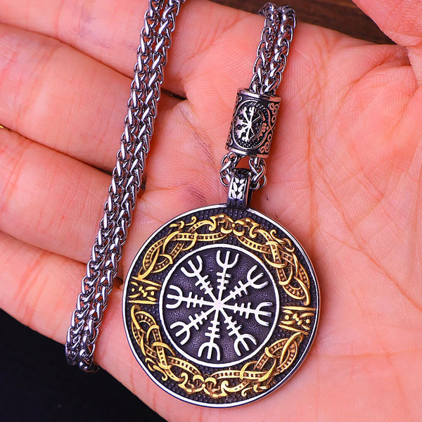 Vegvisir Stabkompass Wikinger nordische Edelstahl-Anhänger-Halskette