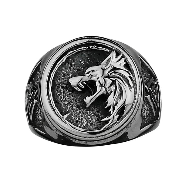 Viking Valknut Rune Wolf Head Stainless Steel Ring in 8 - Mounteen