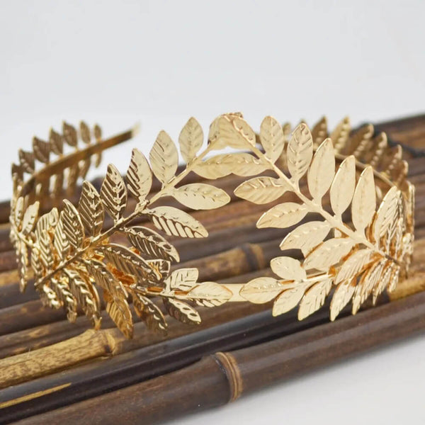 Bandeau couronne de mariée diadème à feuilles vintage en or - Mounteen