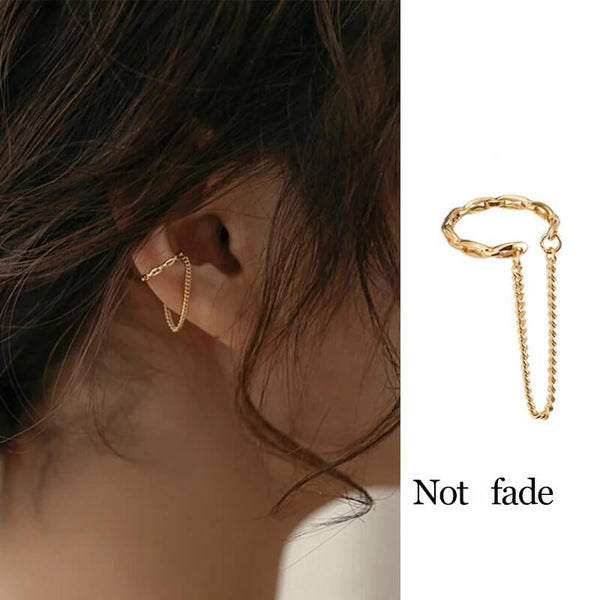 Zinc No Piercing Dual Chain Ear Cuffs - Mounteen