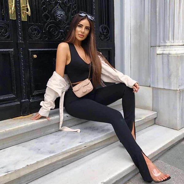 Black Front Slit Leggings. Shop Pants on Mounteen. Worldwide shipping available.