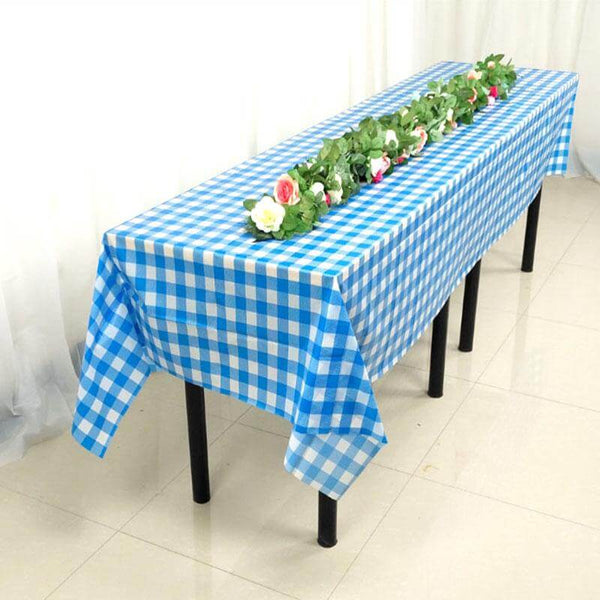 Blaue Buffalo-Plaid-Tischdecke aus Kunststoff