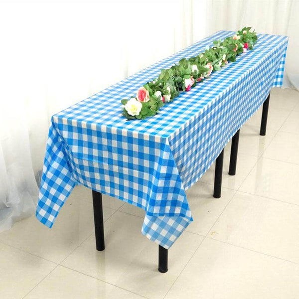 Blue Buffalo Plaid Plastic Tablecloth