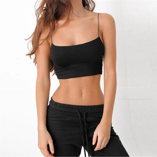 Crop Top Noir à Bretelles Spaghetti - Achetez en ligne