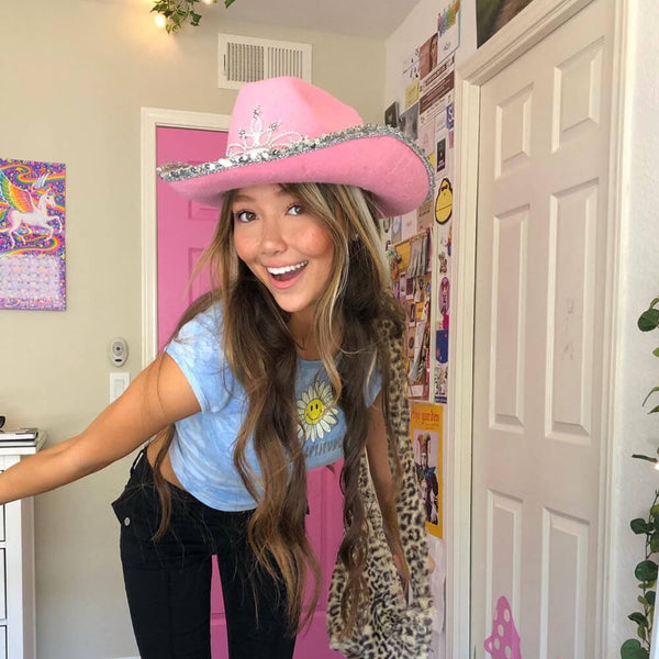 Fancy Rhinestone Pink Cowgirl Hat. Shop Hats on Mounteen. Worldwide shipping available.