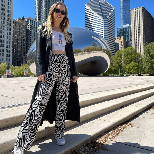 High Waisted Black And White 80's Zebra Pants - Buy online