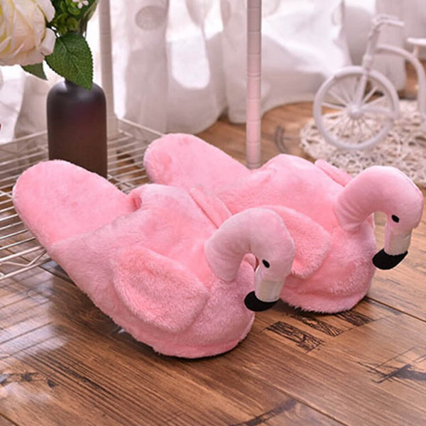 Plush Pink Flamingo Slippers - Buy online
