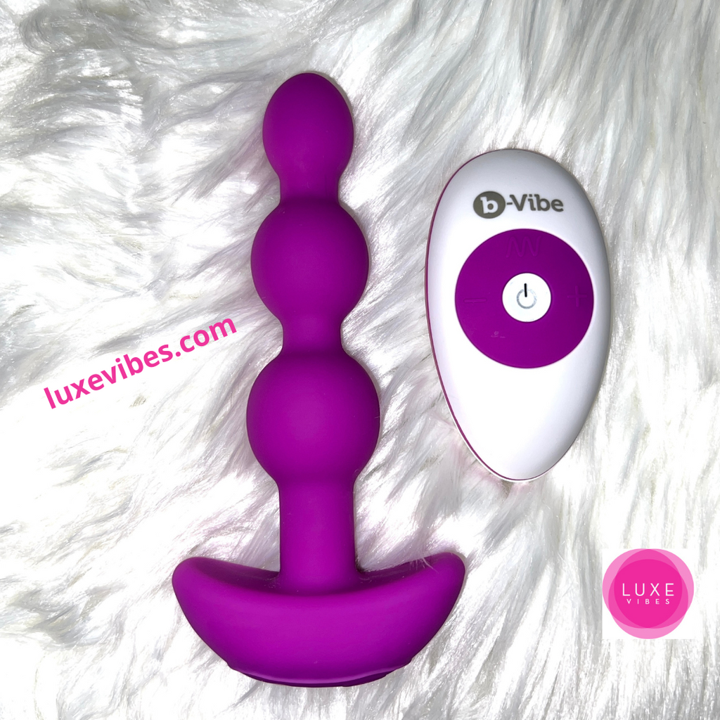 b-vibe Triplet Anal Beads with Remote on Fuzzy Blanket