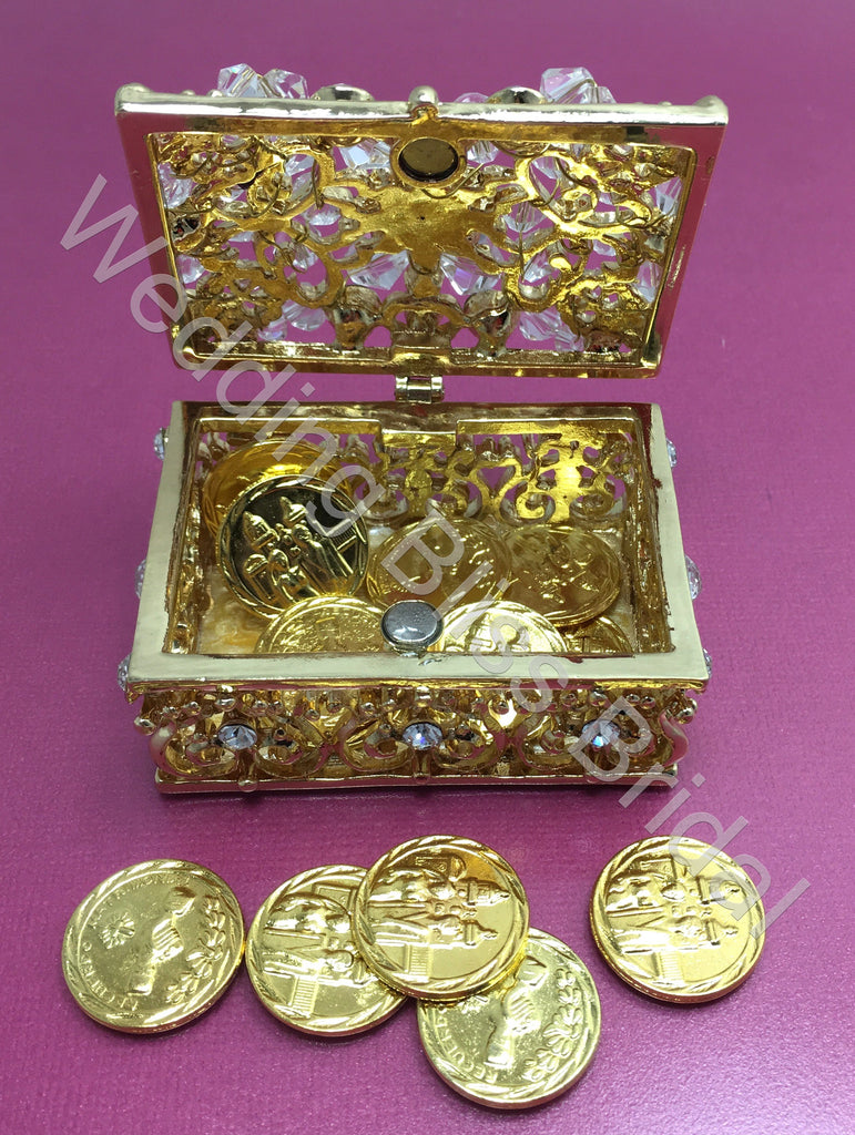 Rectangular Crystal Gold Wedding Arras Box And Unity Coins Arras De Bo Wedding Bliss Bridal