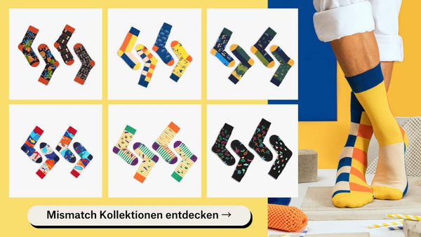 Mimsatch Socken-Kollektionen von PAAR Socks mit Fuessen die ungleiche Socken tragen