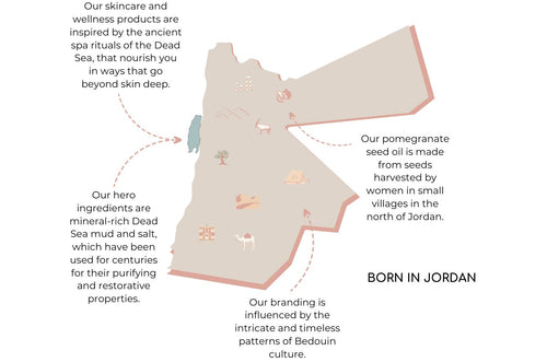 Map of Jordan highlighting where The Dead Sea Co.'s ingredients are sourced from
