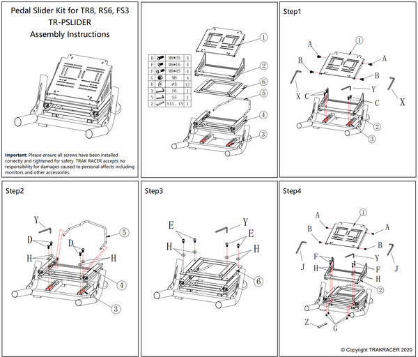 Pedal Slider for Trak Racer RS6, TR8 and FS3 cockpits