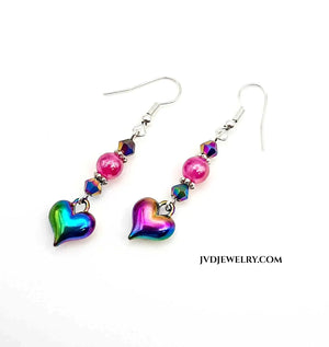 Rainbow ion plating heart earrings petite - JVDesigner