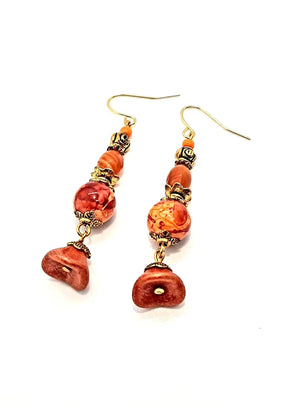 Red orange lentil beaded Earrings by Josie - JVDesigner