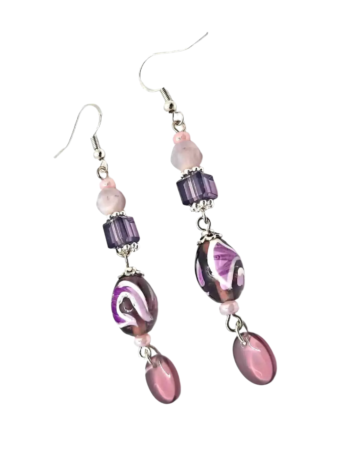 Purple Glass bead Earrings 2.75"