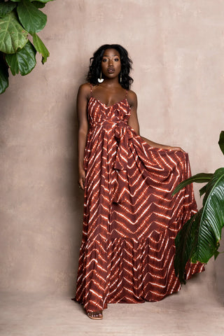 Model wearing Akia african print summer dress