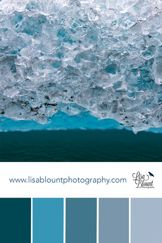 Color of Icebergs art matched with its color palette of teals and blues