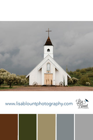 white church with dark clouds acrylic art color palette moodboard