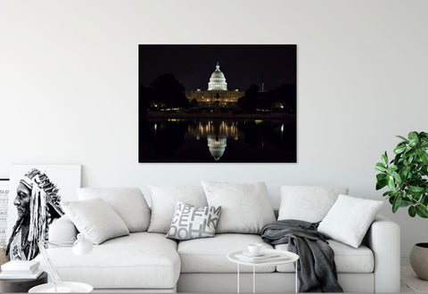 US Capitol debate night light flag reflection pool washington dc wall home office decor art photography