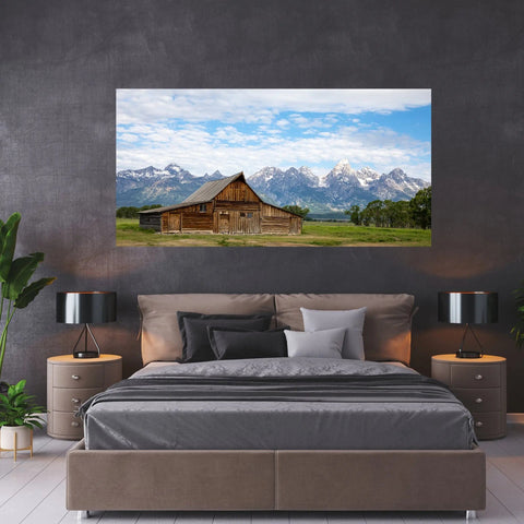 Mormon row barn on display in bedroom. Moulton barn TruLife acrylic large wall decor photography fine art