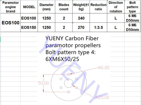Hélice de paramotor eos, accesorios de fibra de carbono EOS100 EOS150 YUENY-66