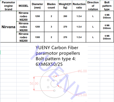 Nirvana paramoteur rodéo NS200 hélice propulsé parapente accessoires en fibre de carbone YUENY-6