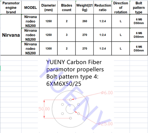 nirvana paramotor rodeo NS200 propeller powered paragliding props carbon fiber YUENY-6