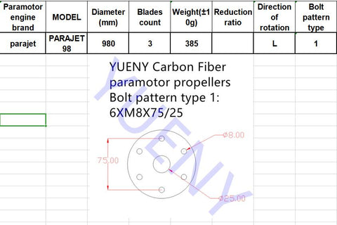 Hélices de paramotor Parajet 98 hélices de fibra de carbono YUENY-6