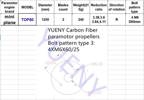 top 80 propeller miniplane carbon fiber paramotor props YUENY-666