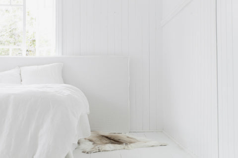 Bedroom Decor with Upholstered bedhead for a Minimalist Bedroom Style using white paint
