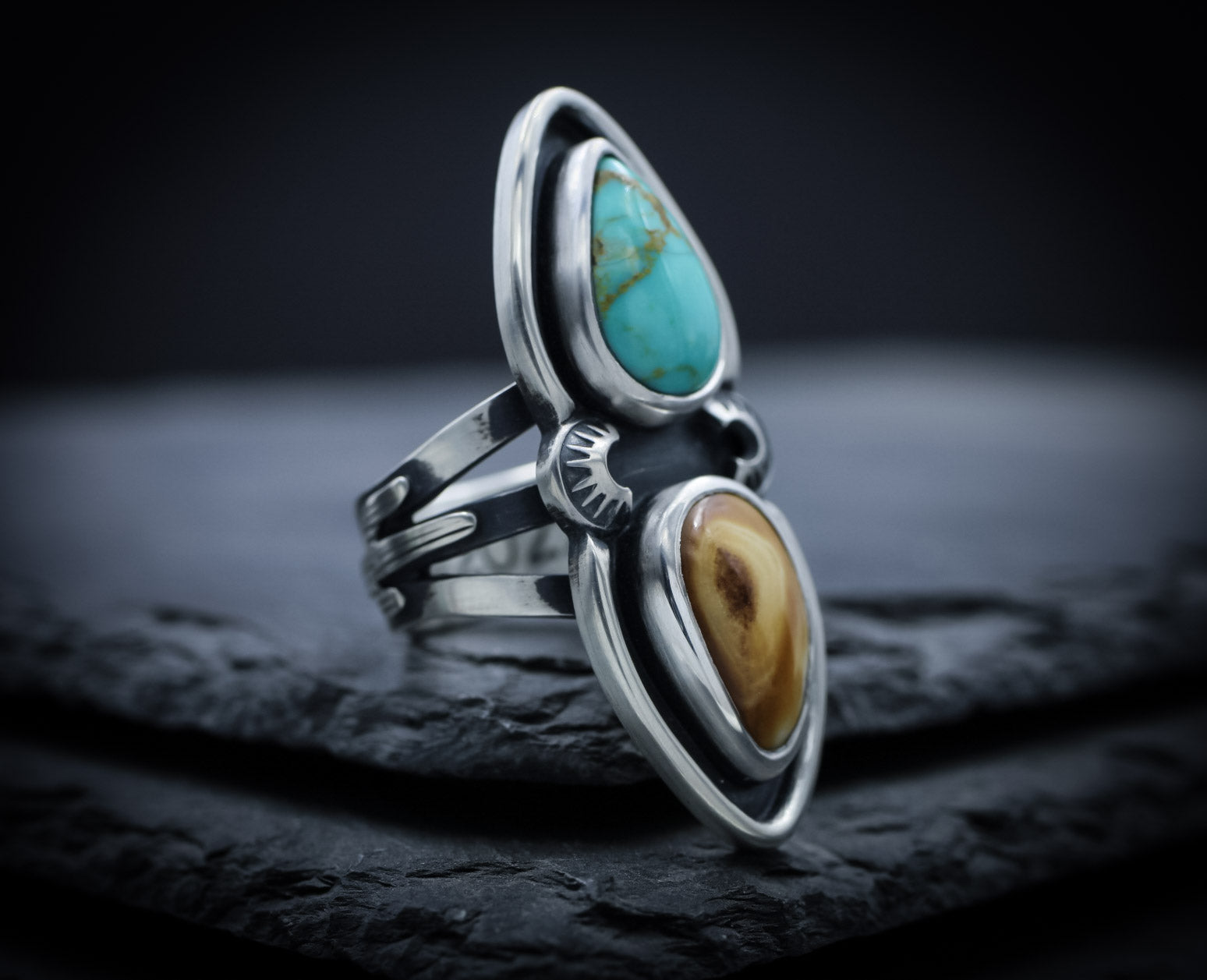 Elk Ivory and turquoise ring