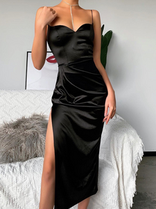 black silk dress with split