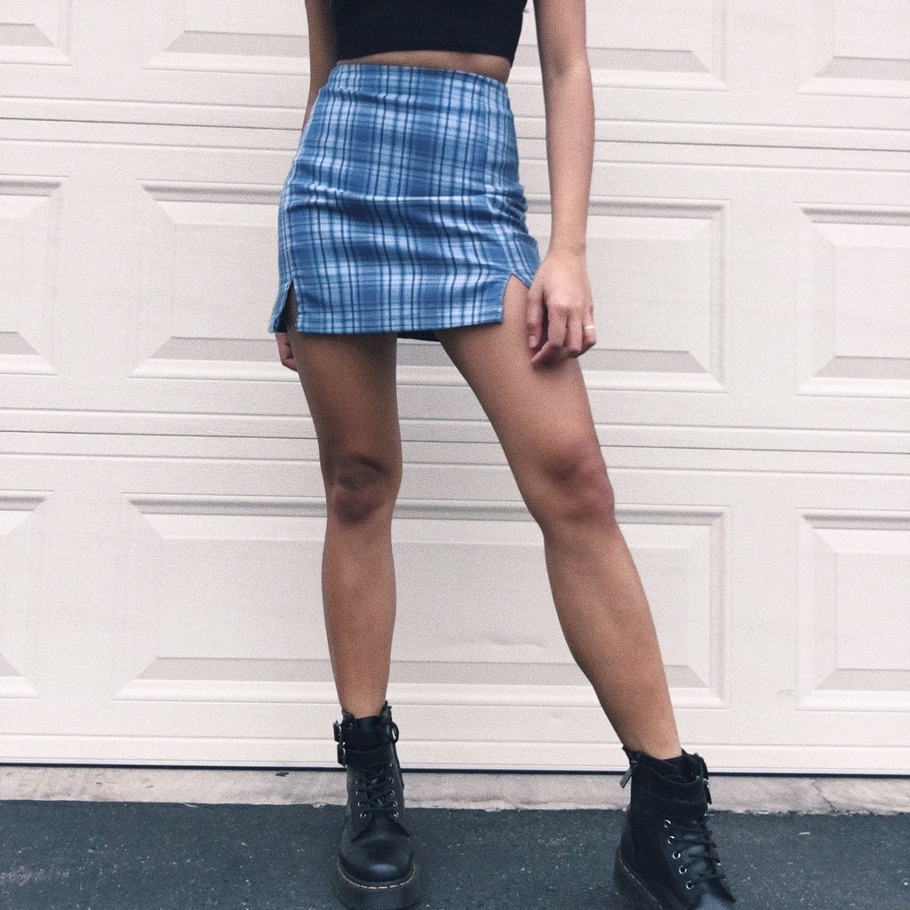 Wolfie Blue Plaid Mini Skirt – MELLOW PICKS