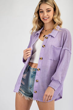 Lilac Waffle Knit Button Down
