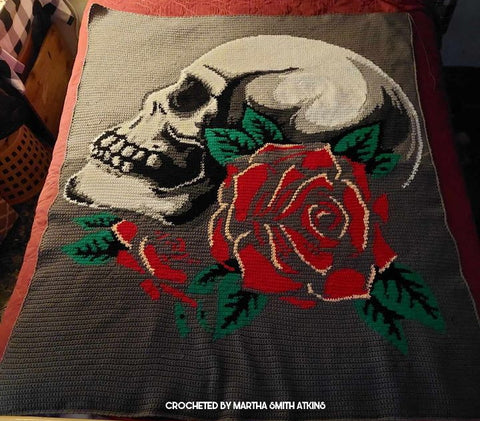 Skull & Rose Graphghan crocheted by Martha Smith Atkins