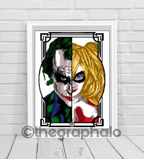 Cross Stitch Joker and Harley Quinn Pattern – Geeky Graphghans