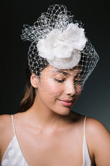 Danica Silk Poppy and Birdcage Veil Headpiece by Genevieve Rose Atelier