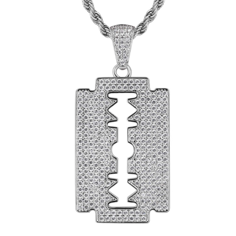 iced out razor blade pendant