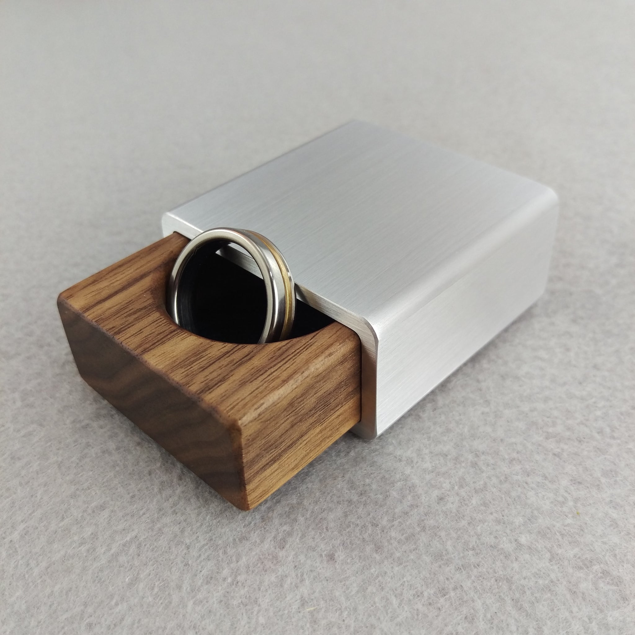 Pocket Size Engagement Ring Box - Brushed Aluminum and Zebrawood, Bloo ...