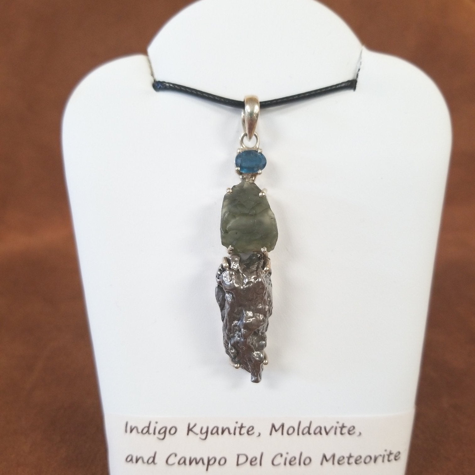 Beautiful Moldavite Necklace With Indigo Kyanite, Moldavite, and Campo Del Cielo Meteorite